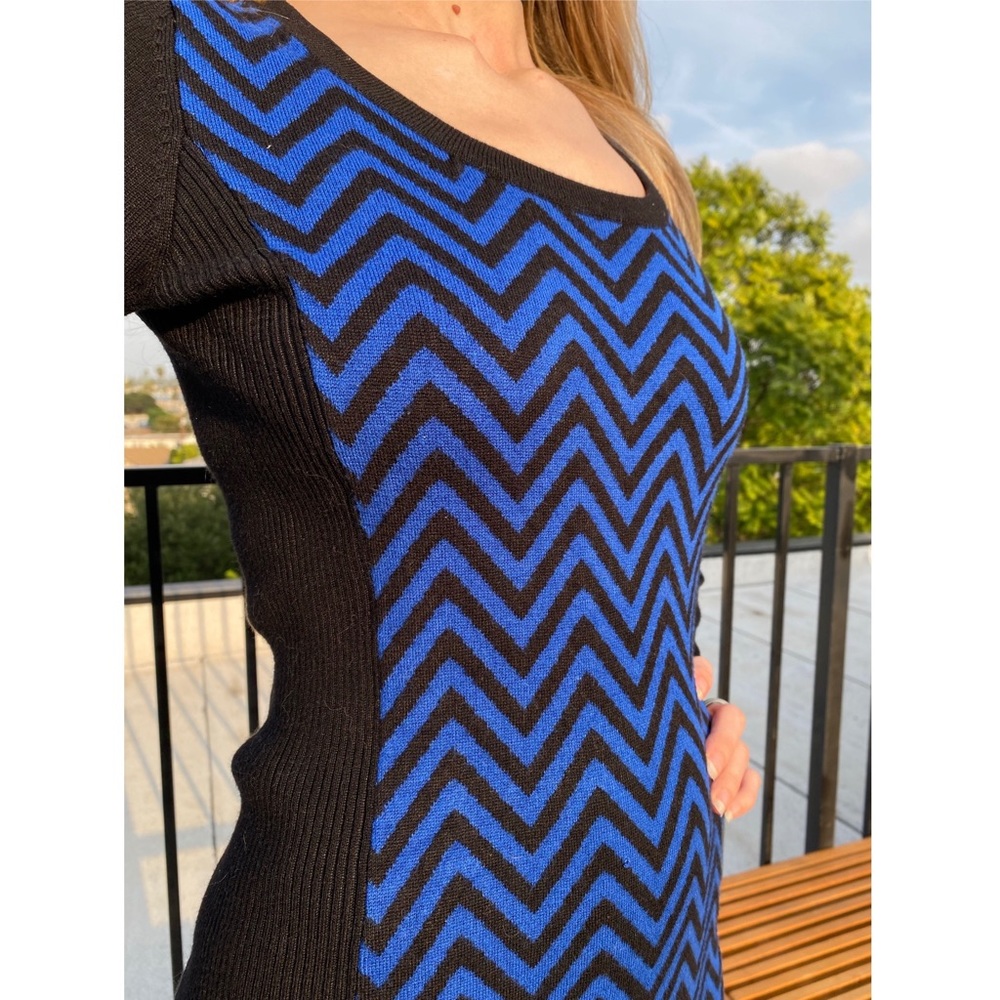 Blue Chevron Xhileration Long Sleeve Dress